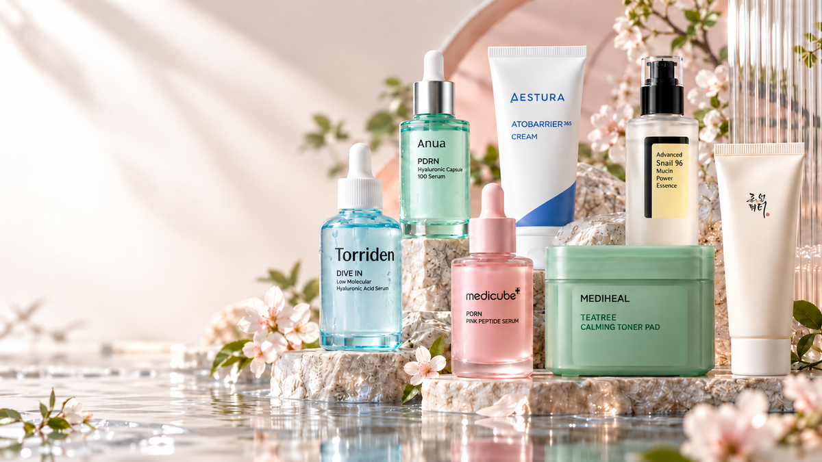 Selection of Korean skincare products from multiple brands